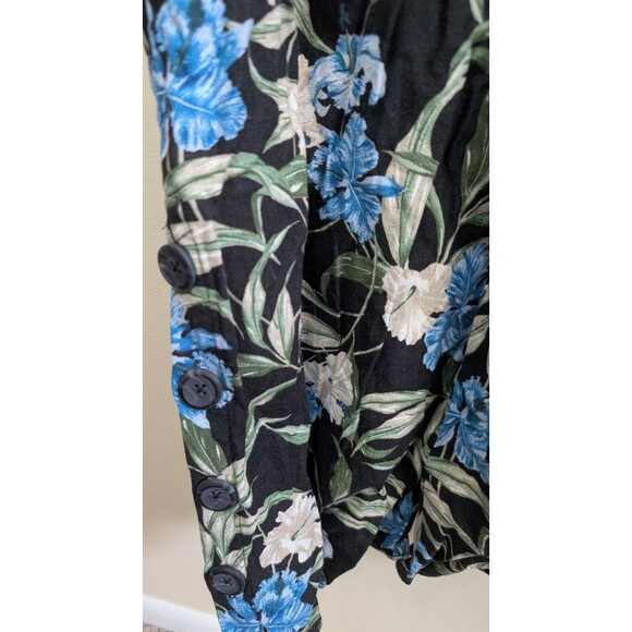 Kensie Jeans Tie Back Linen Blend Jumpsuit In Hibiscus Sky Combo Large - Picture 11 of 15